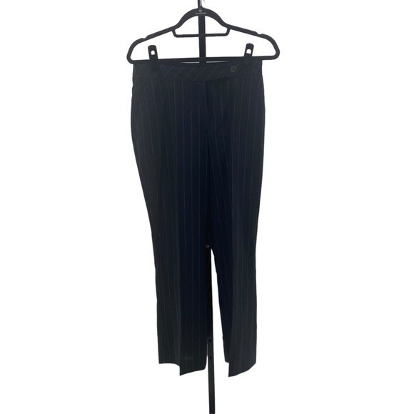 Akris Women's Size 8 Relaxed Fit Dress Pants Dark Blue Pinstripe Wool Academia - Picture 7 of 8